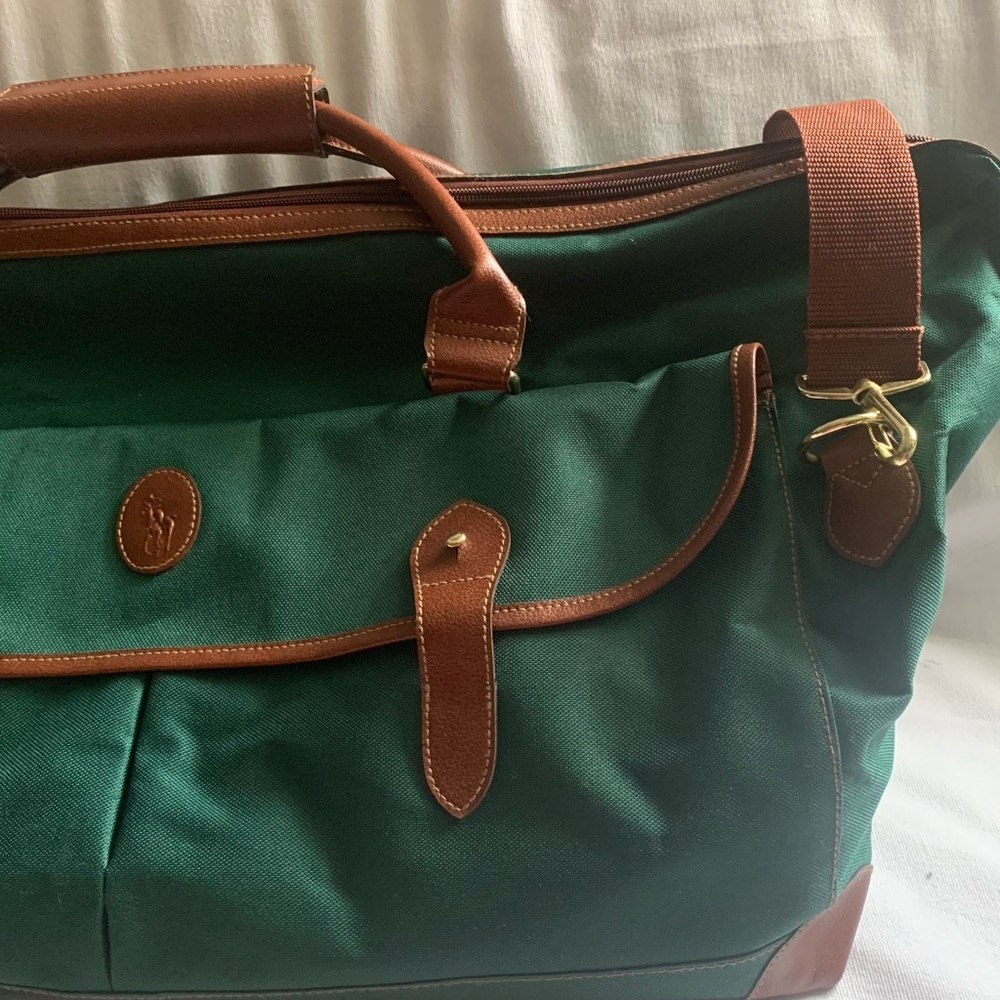 Vintage Ralph Lauran Polo Green Canvas and Leather Duffle Bag - Picture 6 of 8